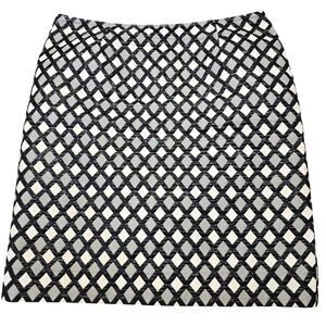Don Caster Collection Black Ivory Mini Skirt Size 6 Geometric Stripes Slit Women